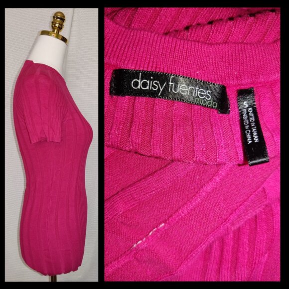 Daisy Fuentes Sweaters - Daisy Fuentes | Hot pink knit short sleeve sweater top